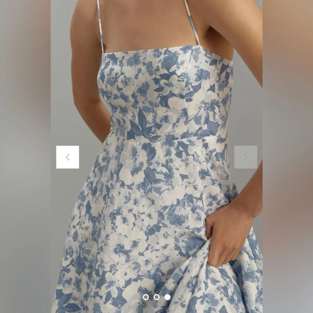 Reformation Monette Linen Floral Maxi Midi Dress Larkspur Blue White size 2 - Picture 6 of 7